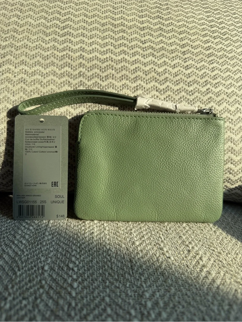 Zadig & Voltaire Mini Uma Wings Sage Green Leather Wristlet